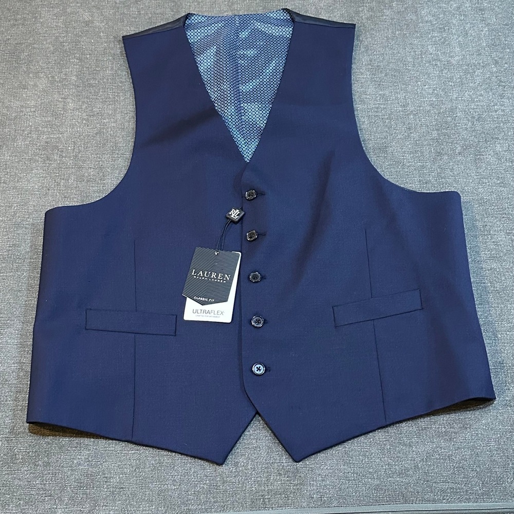 Lauren Ralph Lauren Mens UltraFlex Classic Fit Suit Vest Navy Blue Wool Blend L